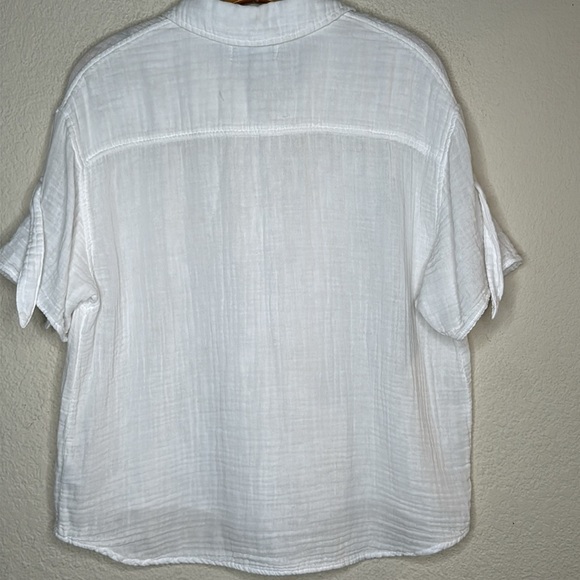 Michel Stars Tess Tie Shirt White Sz XS Double Gauze Button Front Oversized Boxy - Picture 13 of 14